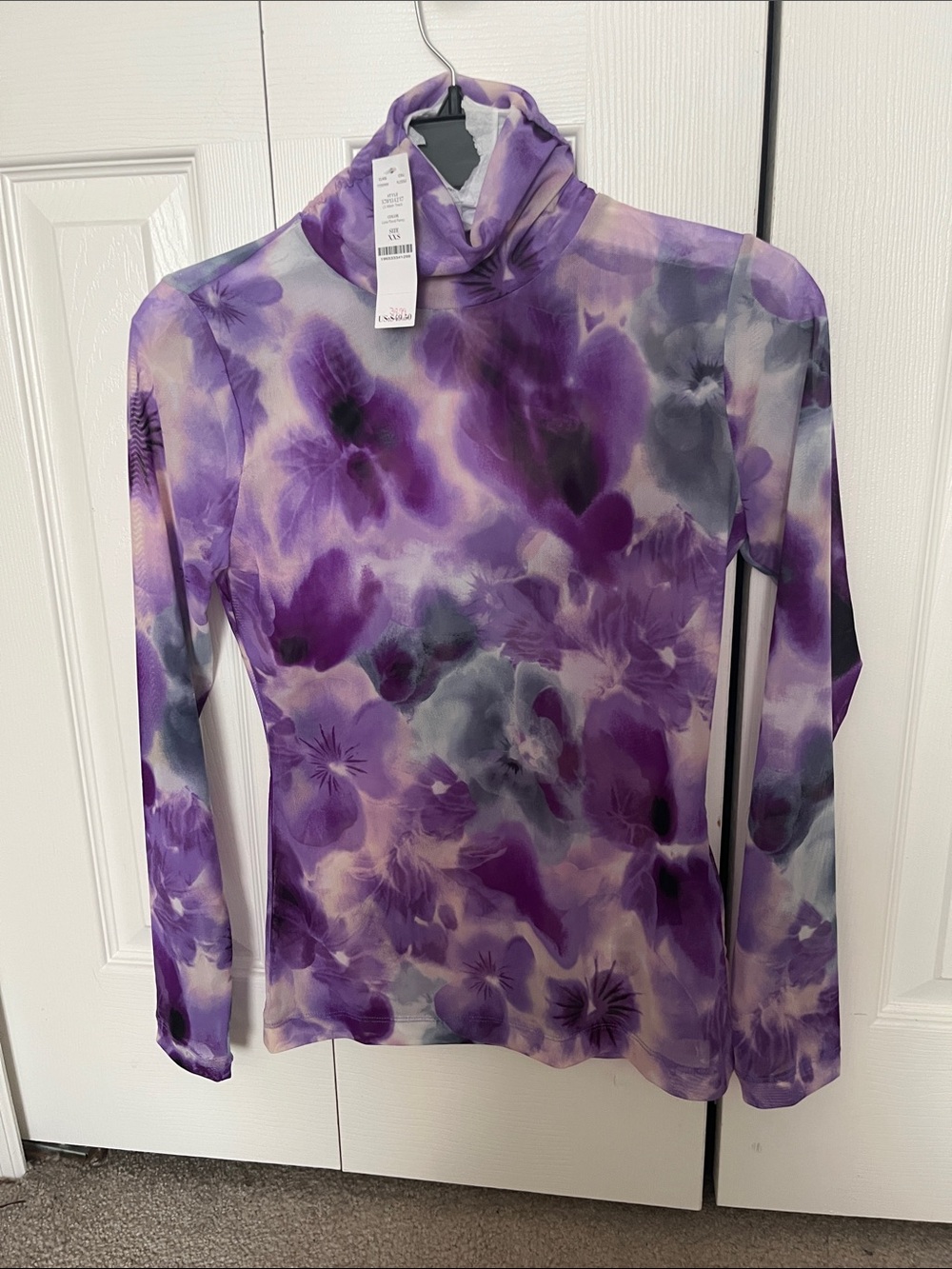 White House Black Market Violet Floral Turtleneck Top